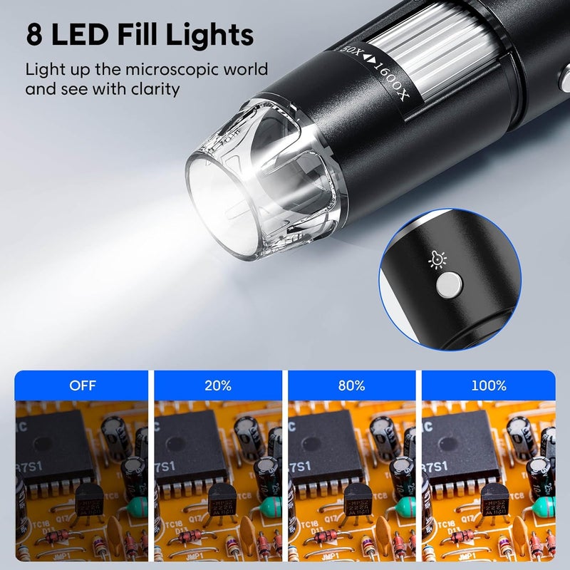 KEEMIKA USB Digital Microscope, 50x-1600x Magnification Handheld, 1920P HD 8 LED Lights, Portable Pocket Microscope, Compatible with iOS and Android Devices, +2MP Magnifier Microscopes Camera - Image 4